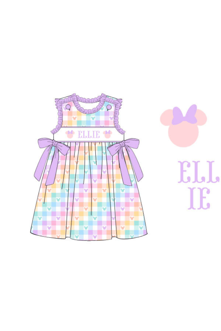 The Smocked Flamingo Pre-Order Custom Smocked Mouse Plaid Bow Dress