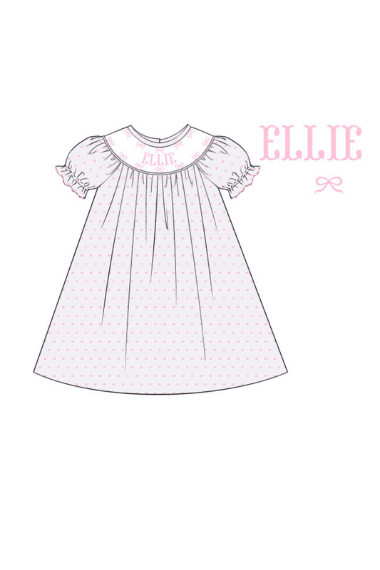 The Smocked Flamingo Pre-Order Custom Smocked Pink Swiss Dot Bow Dress