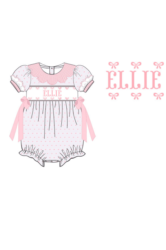 The Smocked Flamingo Pre-Order Custom Smocked Pink Swiss Dot Gingham Scalloped Bubble