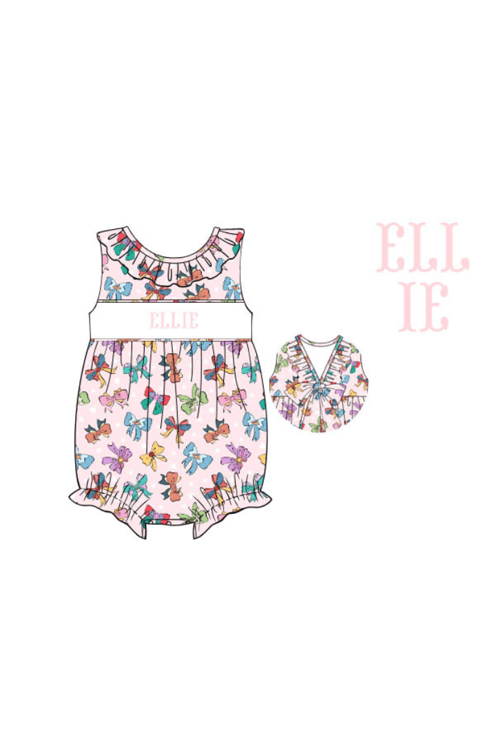 The Smocked Flamingo Pre-Order Custom Smocked Princess Bow Ruffle Bubble