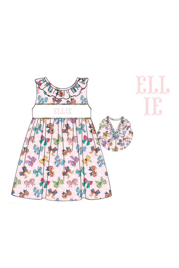 The Smocked Flamingo Pre-Order Custom Smocked Princess Bow Ruffle Dress