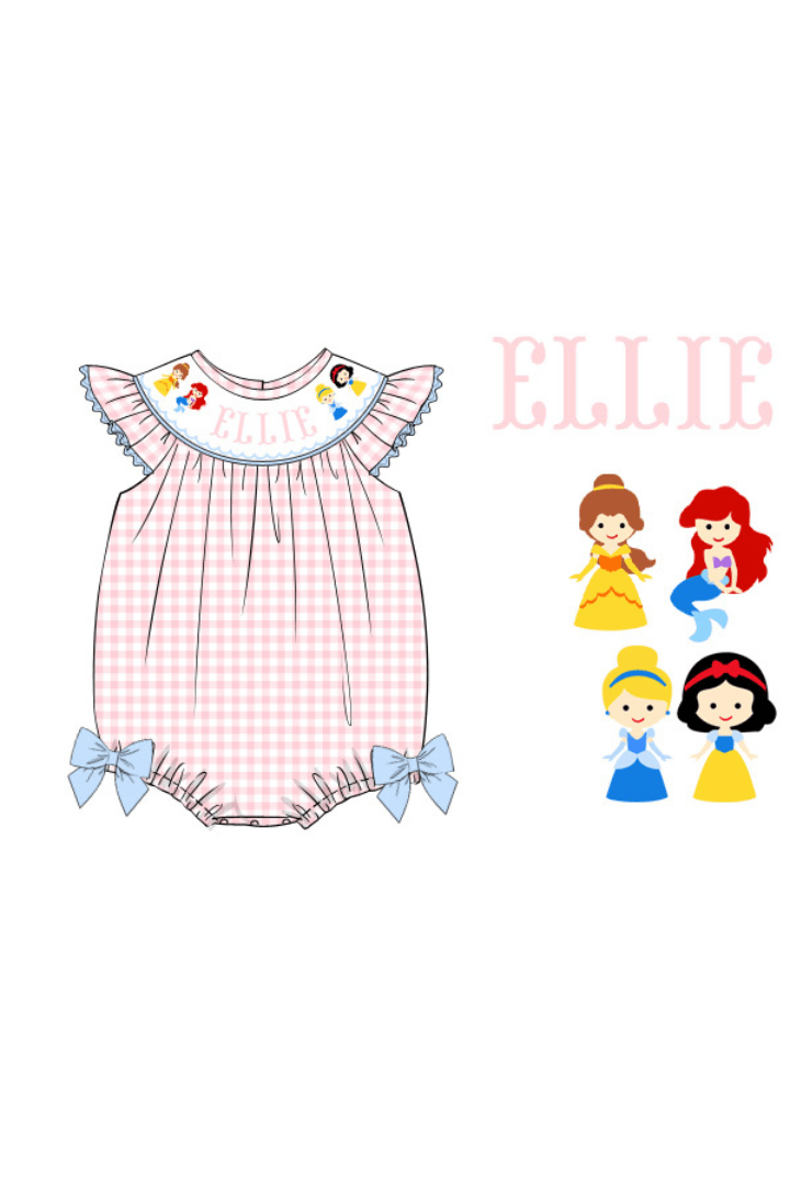 The Smocked Flamingo Pre-Order Custom Smocked Princess Pink Gingham Bubble
