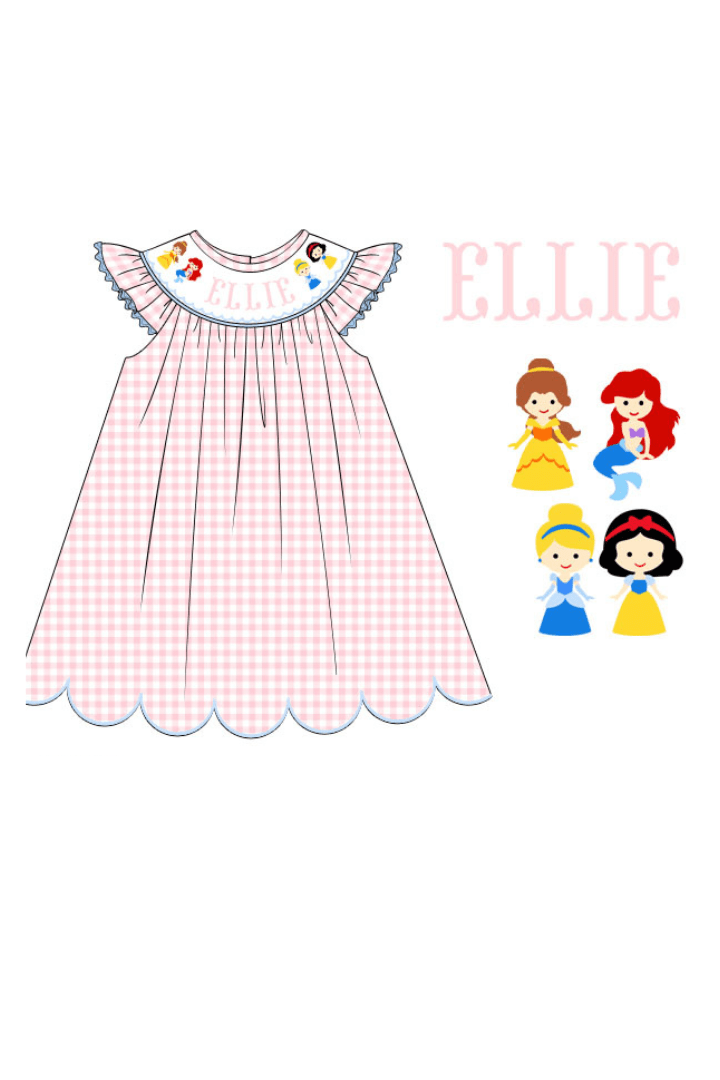 The Smocked Flamingo Pre-Order Custom Smocked Princess Pink Gingham Dress