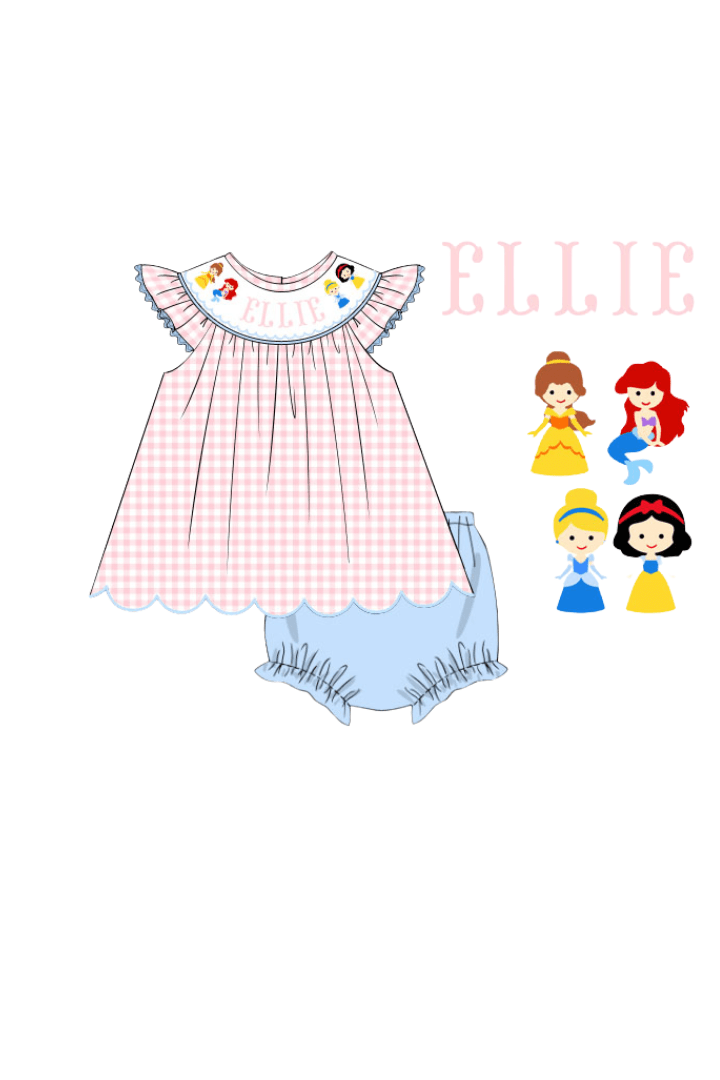 The Smocked Flamingo Pre-Order Custom Smocked Princess Pink Gingham Set