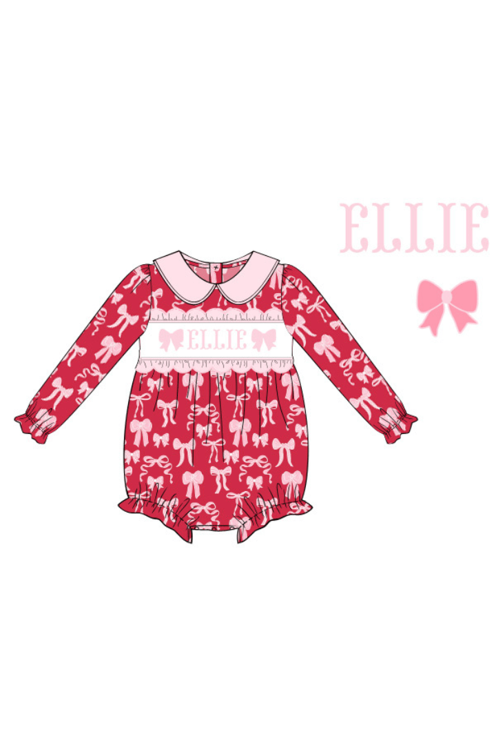 The Smocked Flamingo Pre-Order Custom Smocked Red and Pink Bow Bubble