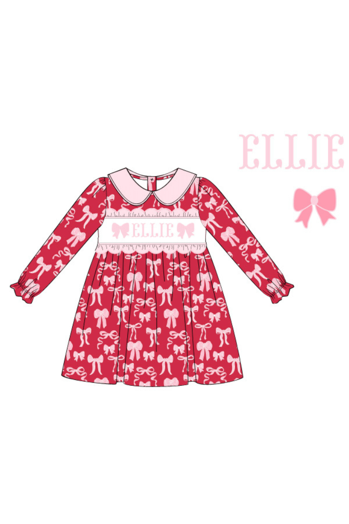 The Smocked Flamingo Pre-Order Custom Smocked Red and Pink Bow Dress