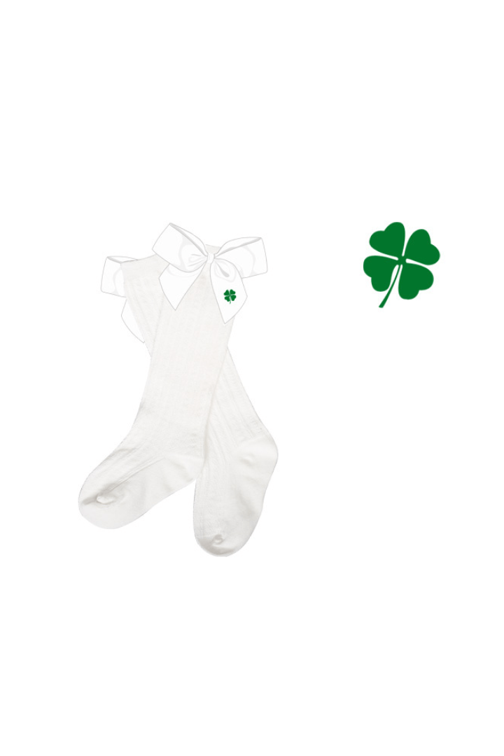 The Smocked Flamingo Pre-Order Embroidered Clover Bow Socks