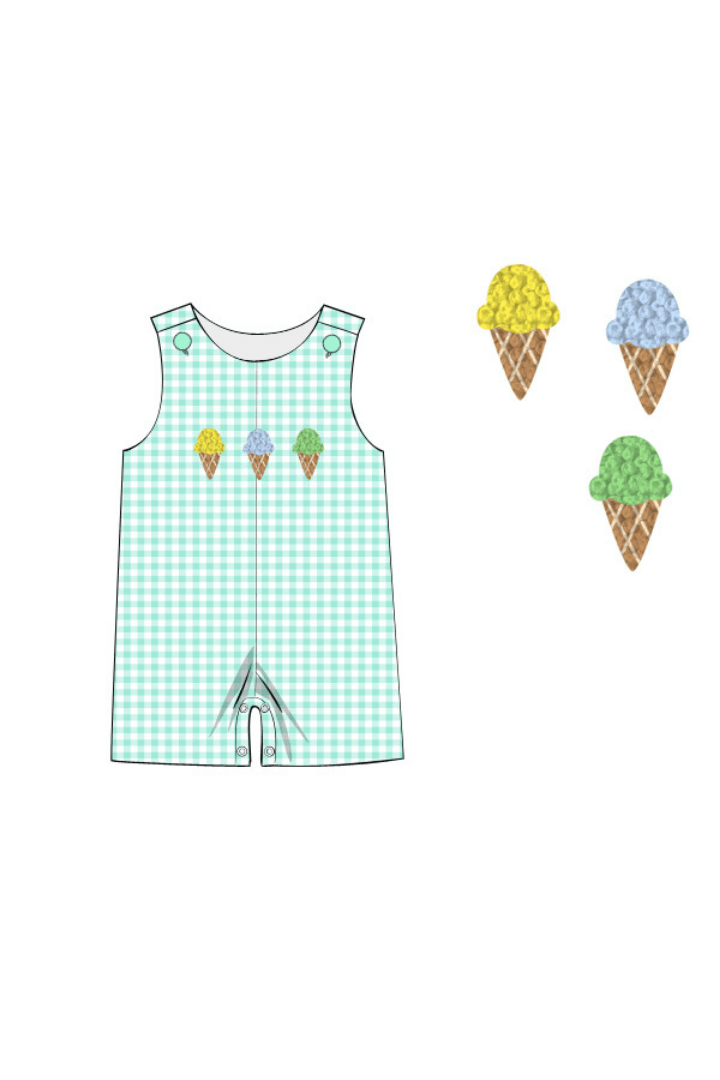 The Smocked Flamingo Pre-Order French Knot Ice Cream Blue Jon Jon