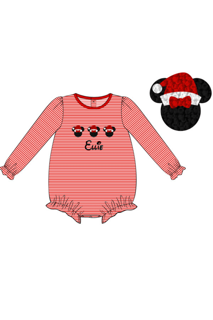 The Smocked Flamingo Pre-Order French Knot Minnie Custom Name Bubble