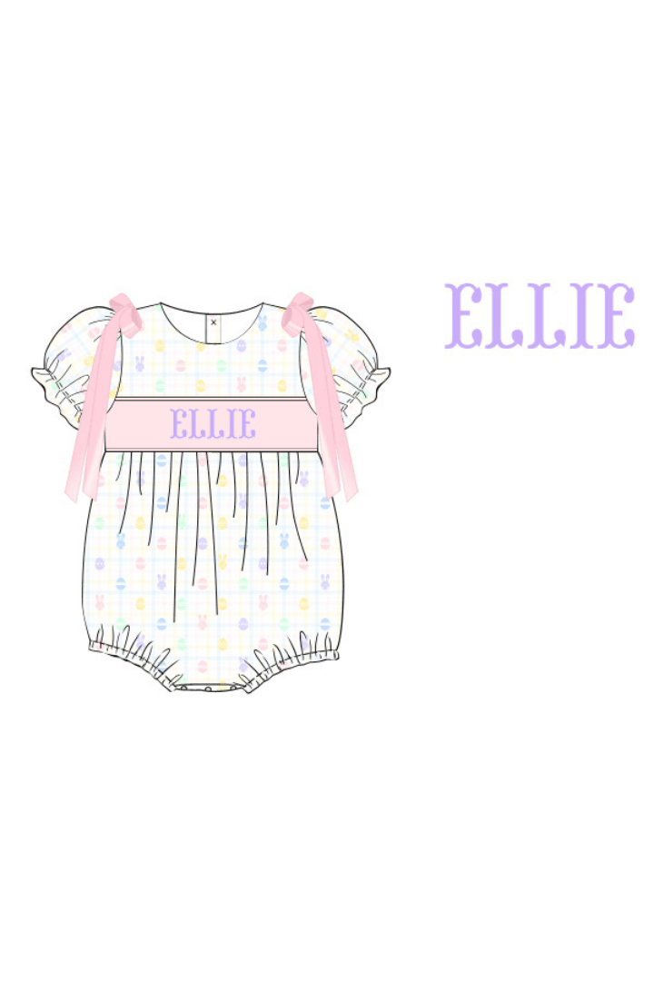 The Smocked Flamingo Pre-Order Hand Smocked Custom Name Easter Egg Bubble