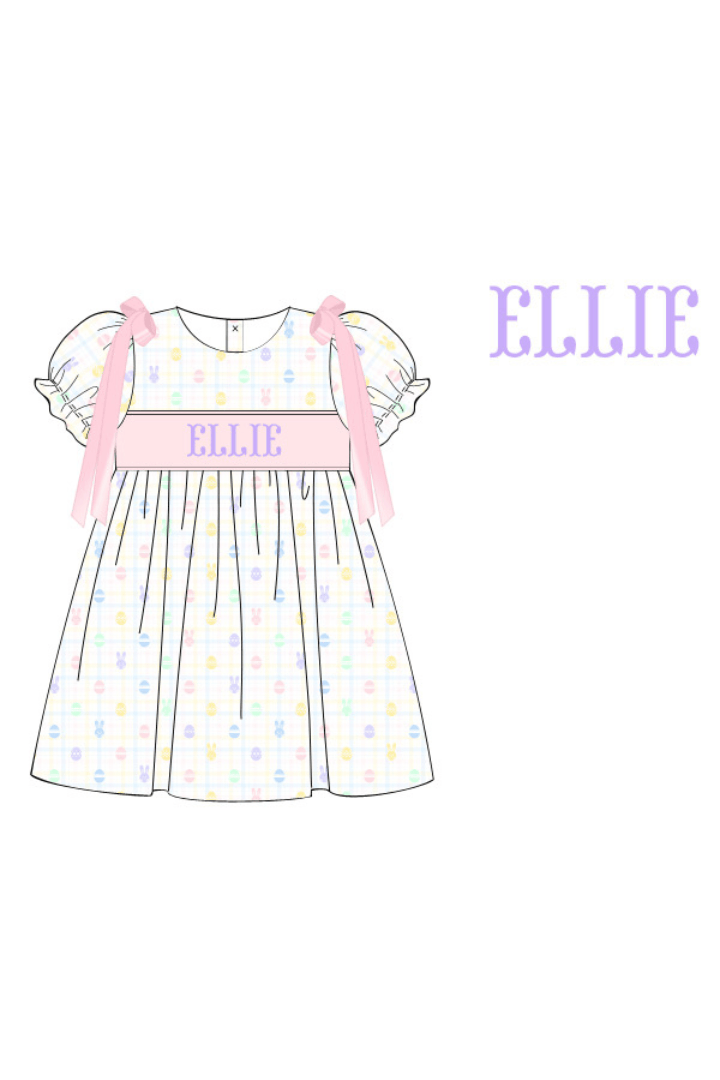 The Smocked Flamingo Pre-Order Hand Smocked Custom Name Easter Egg Dress