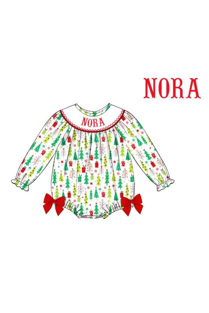 The Smocked Flamingo Pre-Order Hand Smocked Custom Name Festive Bubble