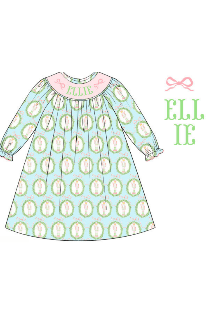 The Smocked Flamingo Pre-Order Hand Smocked Custom Name Nutcracker Dress