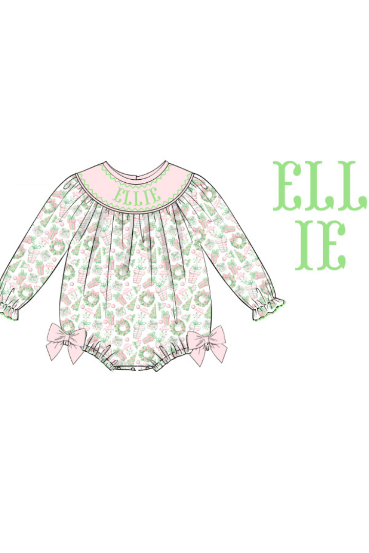 The Smocked Flamingo Pre-Order Hand Smocked Custom Name Pastel Christmas Bubble