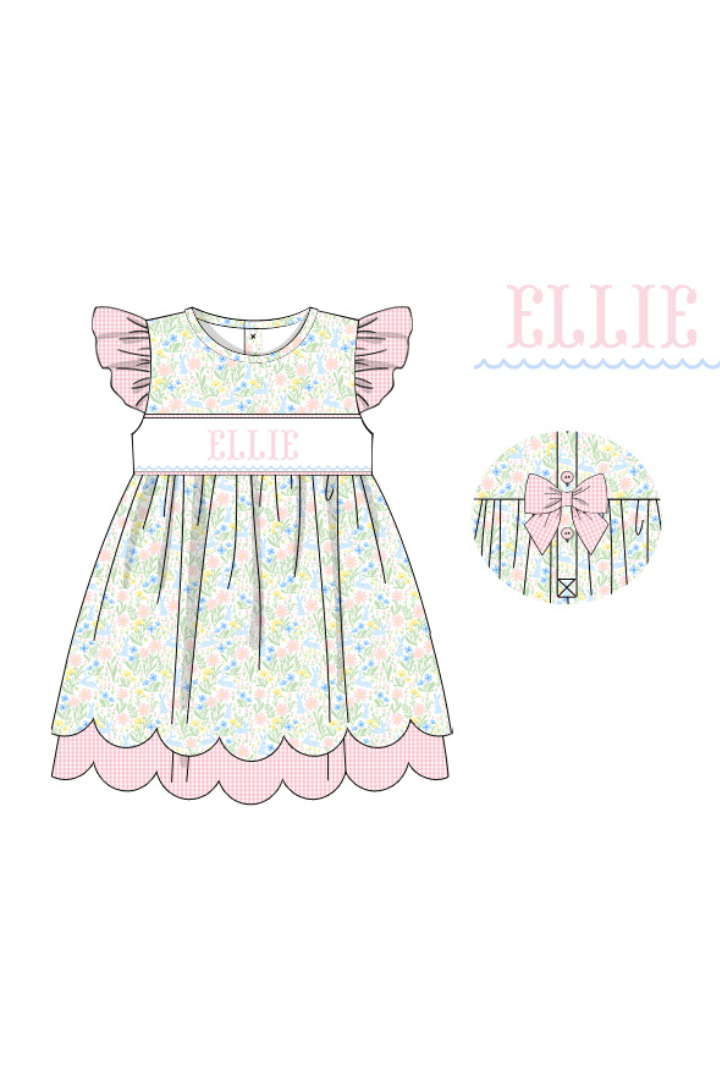 The Smocked Flamingo Pre-Order Hand Smocked Custom Name Pastel Easter Floral Dress