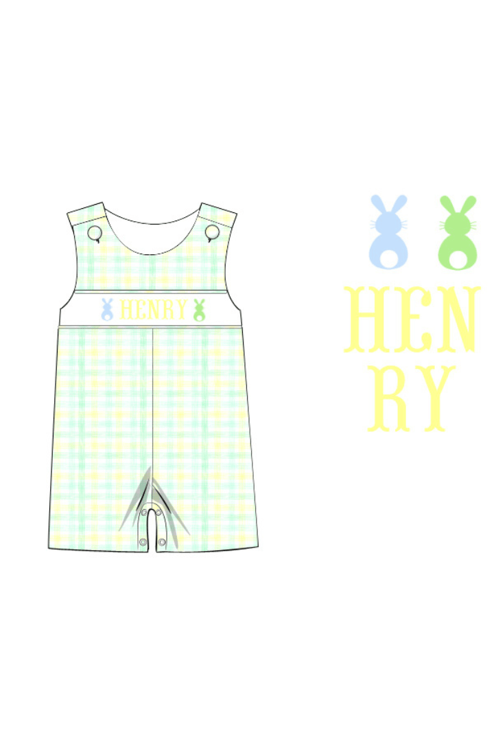 The Smocked Flamingo Pre-Order Hand Smocked Custom Name Plaid Peeps JonJon