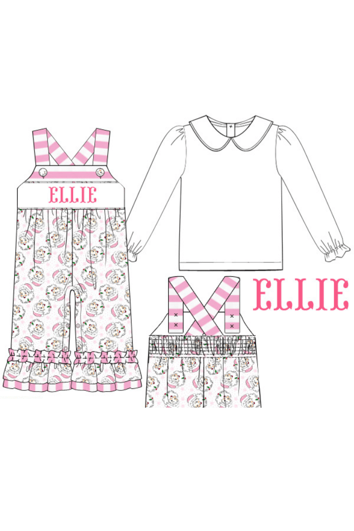 The Smocked Flamingo Pre-Order Hand Smocked Custom Name Santa Romper