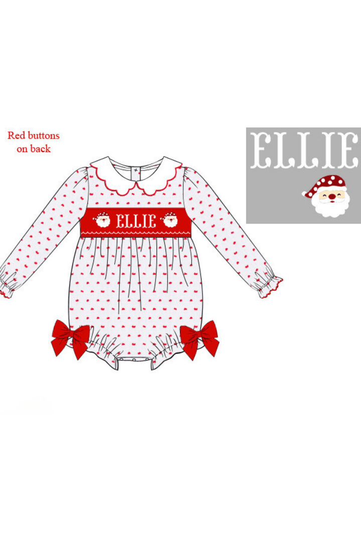 The Smocked Flamingo Pre-Order Hand Smocked Custom Name Santa Swiss Bubble