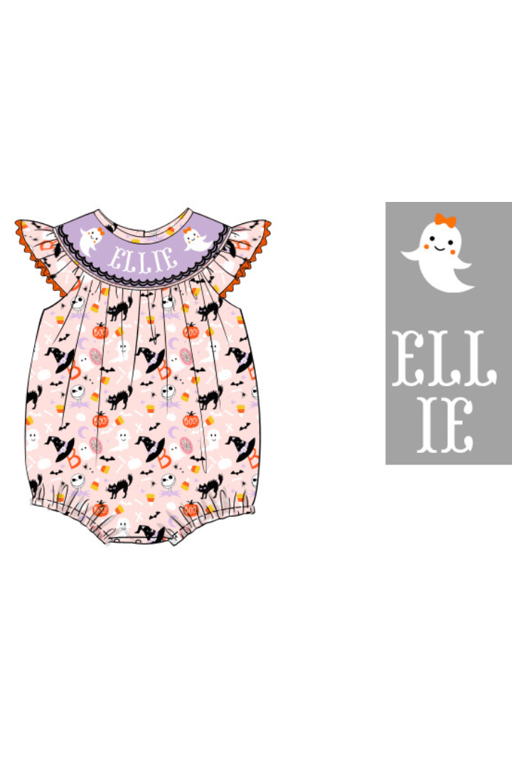The Smocked Flamingo Pre-Order Hand Smocked Custom Name Spooky Ghost Bubble