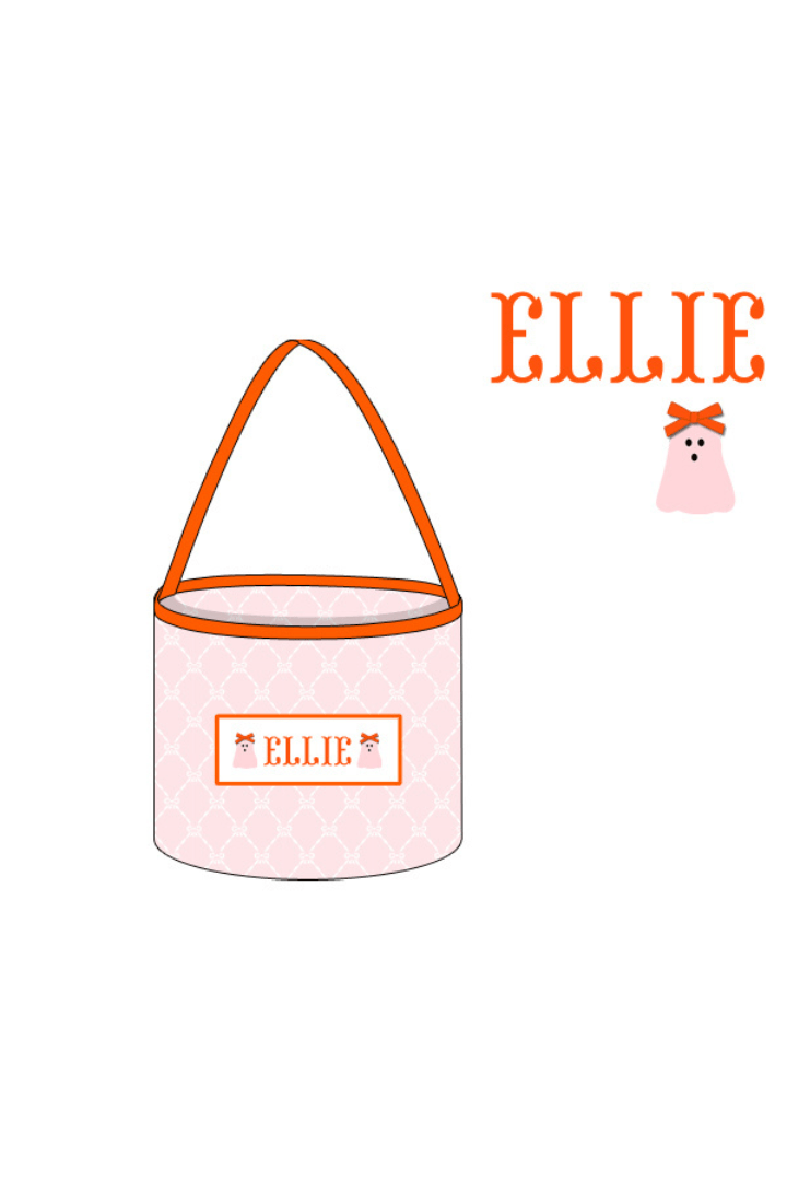 The Smocked Flamingo Pre-Order Hand Smocked Custom Name Treat Basket Ghost Pink Trellis
