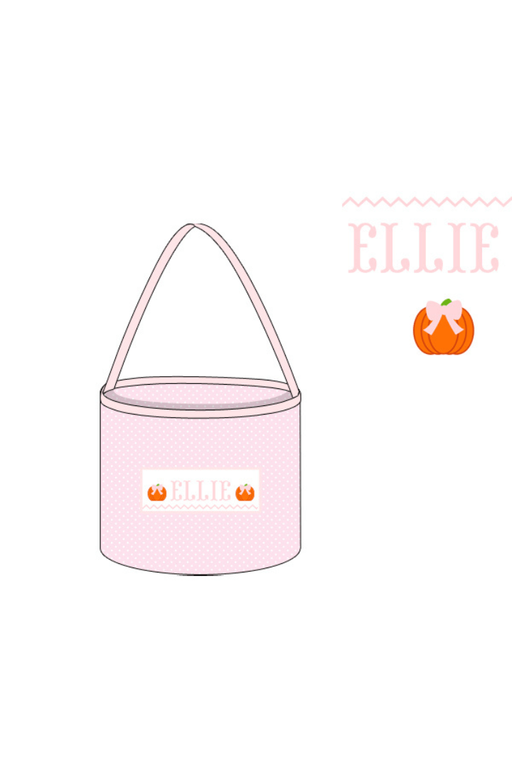 The Smocked Flamingo Pre-Order Hand Smocked Custom Name Treat Basket Polka Dot Pumpkin
