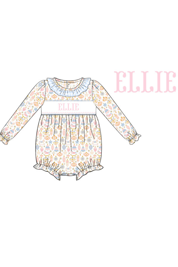 The Smocked Flamingo Pre-Order Hand Smocked Custom Name Vintage Christmas Bubble