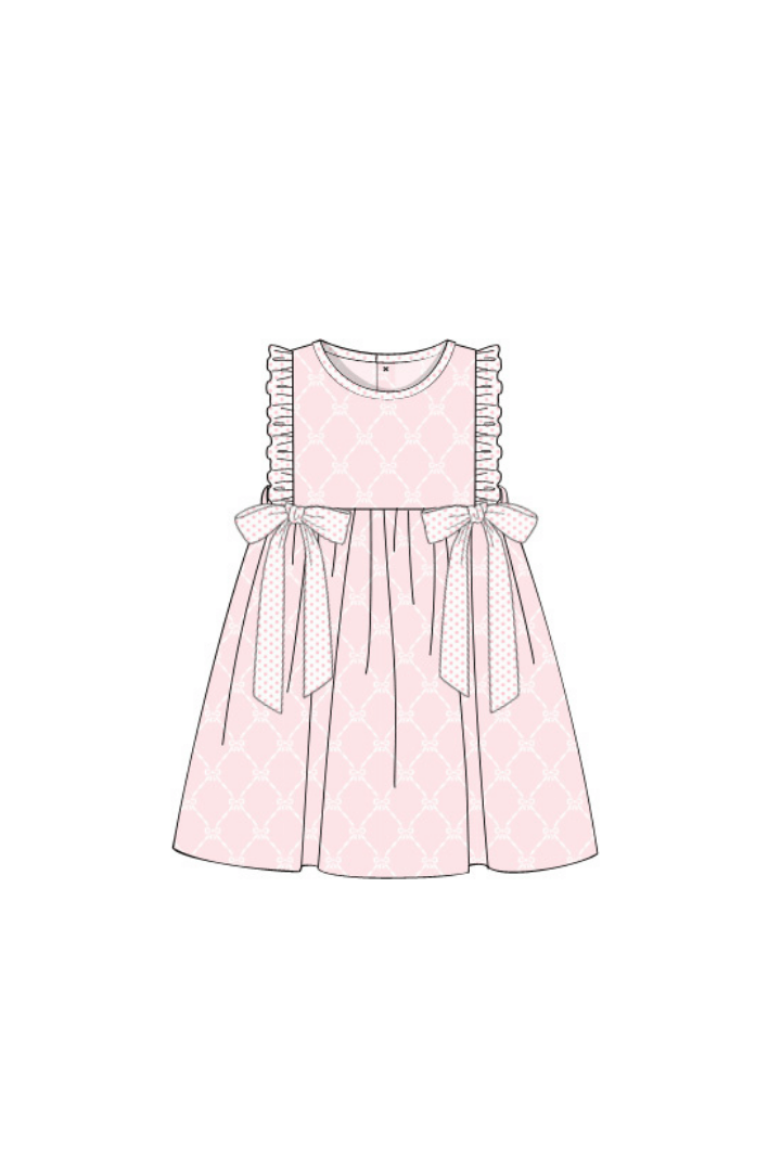 The Smocked Flamingo Pre-Order Pink Trellis Bow Knit Dress