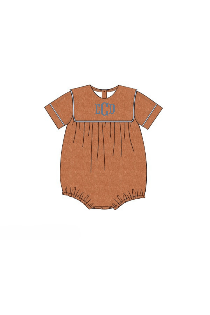 The Smocked Flamingo Pre-Order Rust Linen Short Sleeve Bib Bubble