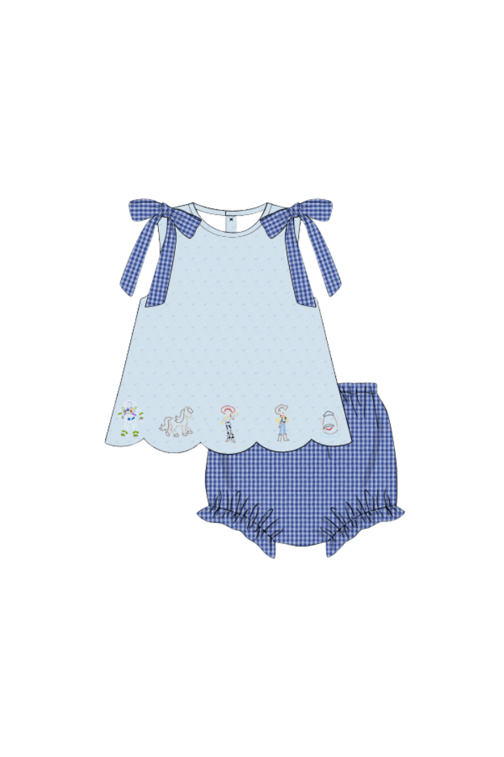 The Smocked Flamingo Pre-Order Shadow Embroidered Cowboy Friends Bloomer Set