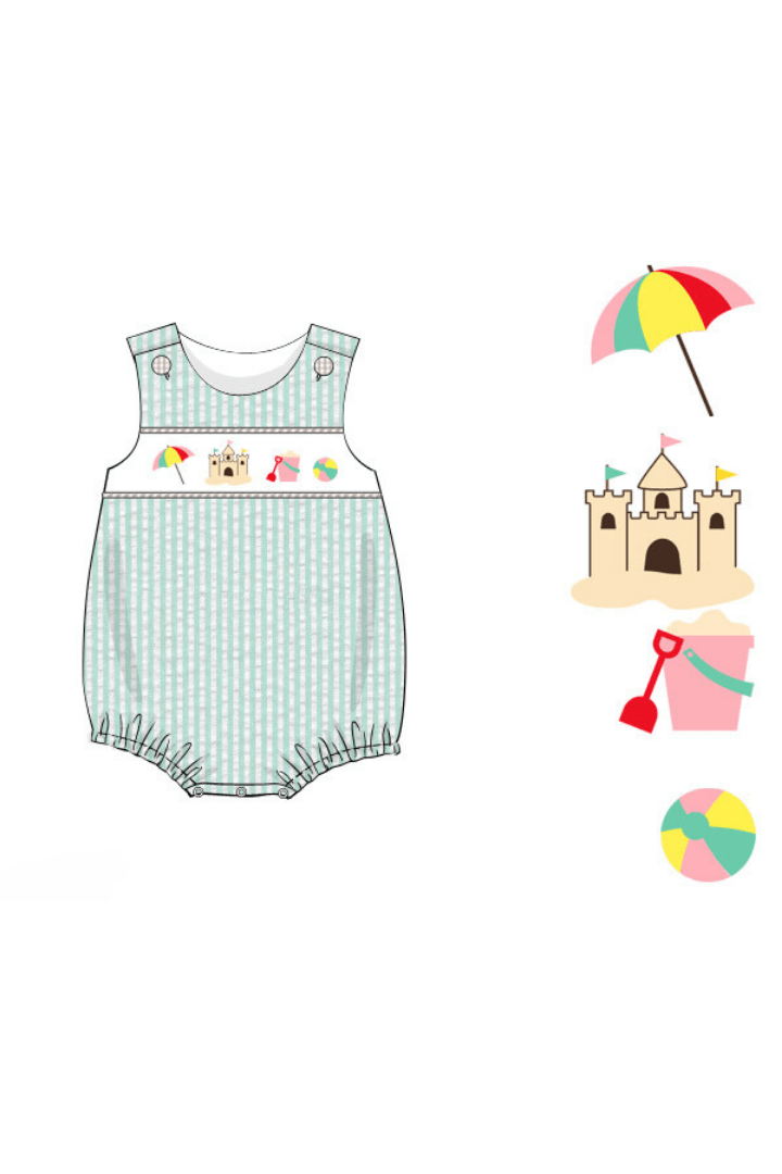 The Smocked Flamingo Pre-Order Smocked Beachy Beachy Mint Seersucker Bubble