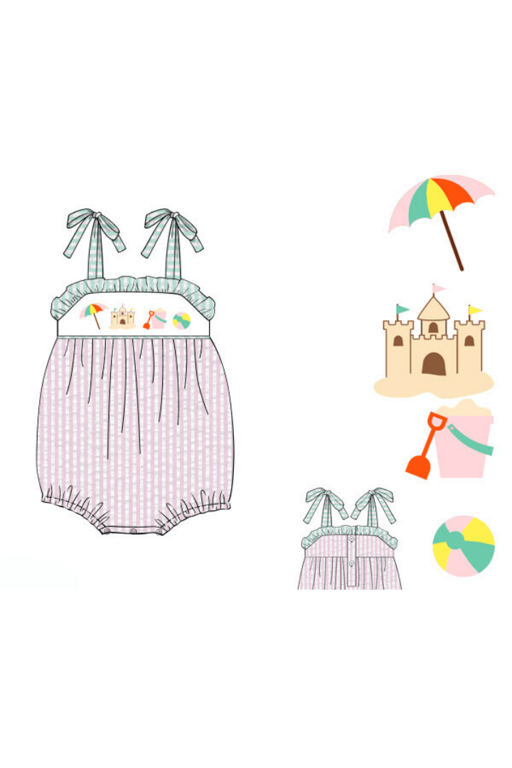 The Smocked Flamingo Pre-Order Smocked Beachy Beachy Pink Seersucker Bubble