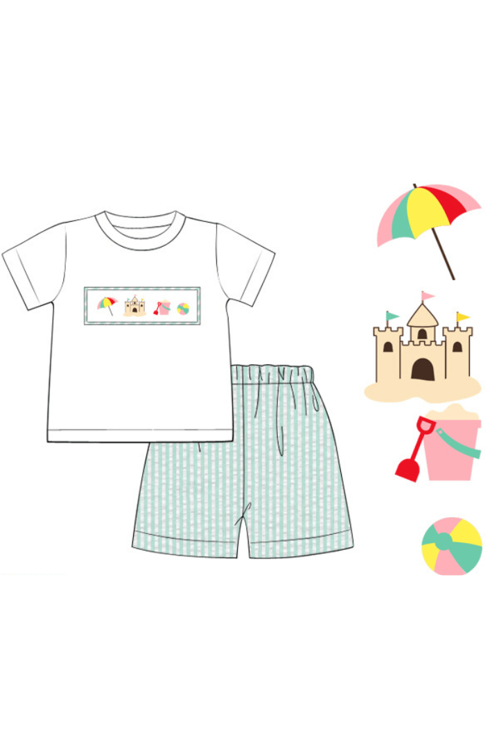 The Smocked Flamingo Pre-Order Smocked Beachy Beachy Seersucker Short Set