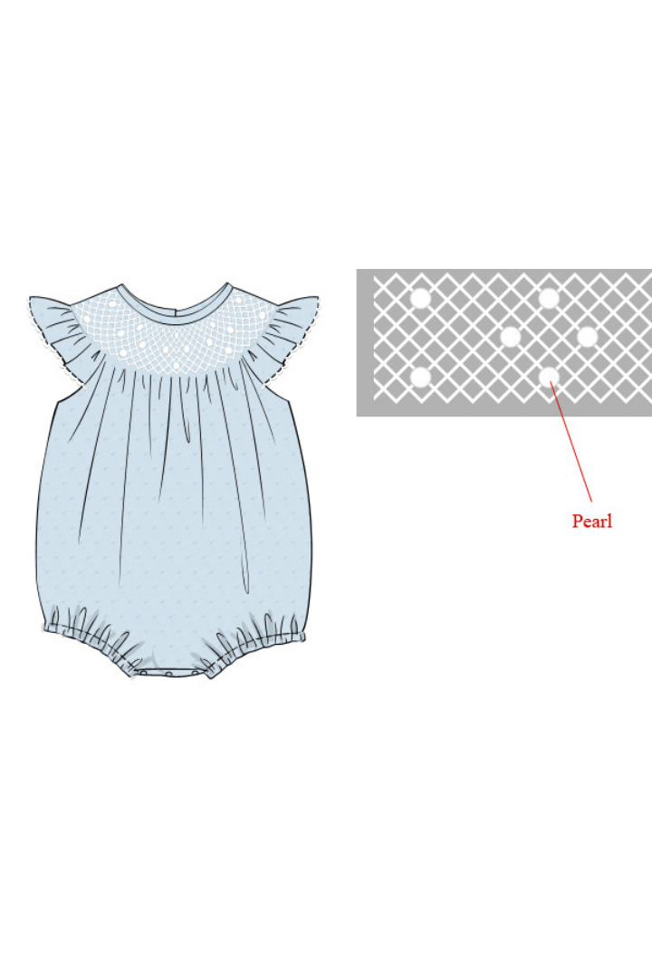 The Smocked Flamingo Pre-Order Smocked Heirloom Blue Swiss Dot Pearl Bubble