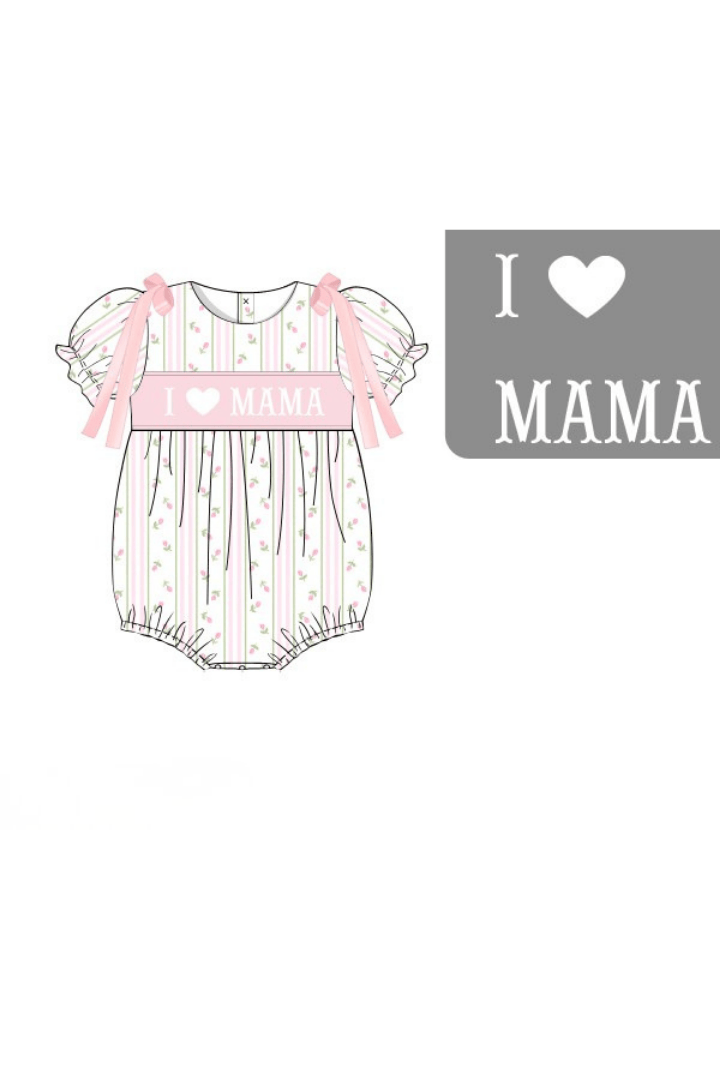 The Smocked Flamingo Pre-Order Smocked I Love Mama Rose Trellis Bow Bubble