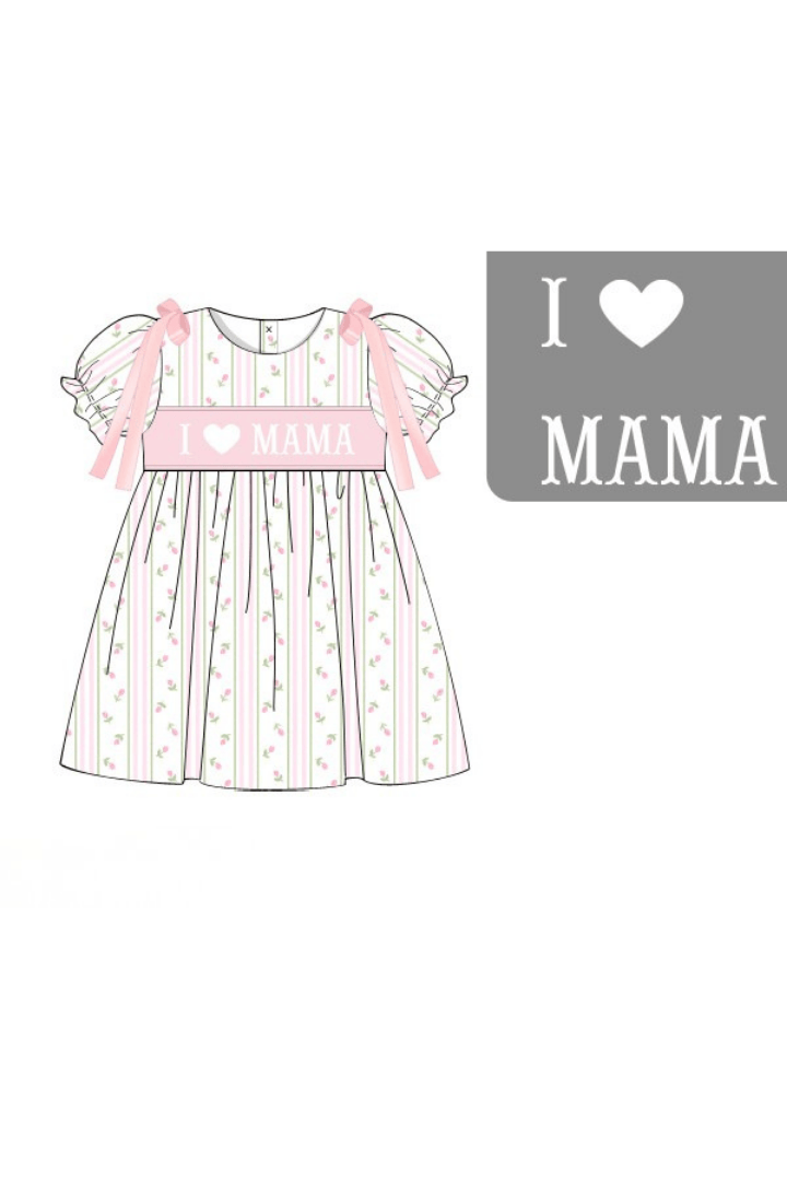 The Smocked Flamingo Pre-Order Smocked I Love Mama Rose Trellis Bow Dress