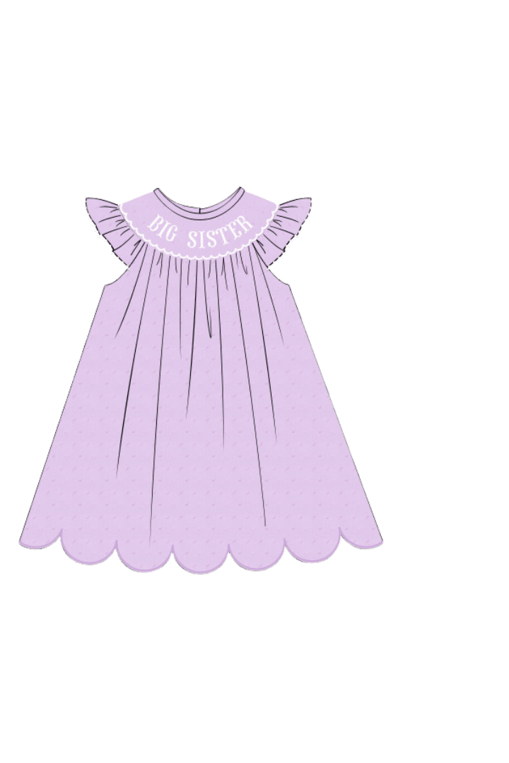 The Smocked Flamingo Pre-Order Smocked Little Sister Lavender Swiss Dot Dress