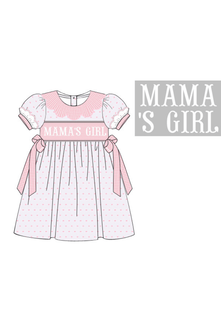The Smocked Flamingo Pre-Order Smocked Mama's Girl White and Pink Swiss Dot Bow Dress
