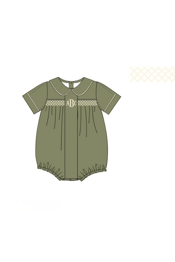 The Smocked Flamingo Pre-Order Smocked Sage Green Linen Bubble
