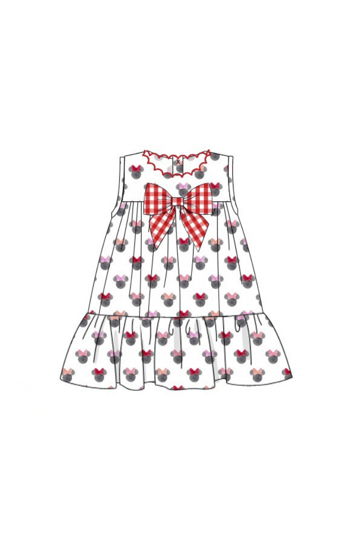 The Smocked Flamingo Pre-Order Watercolor Mouse Scalloped Bow Dress