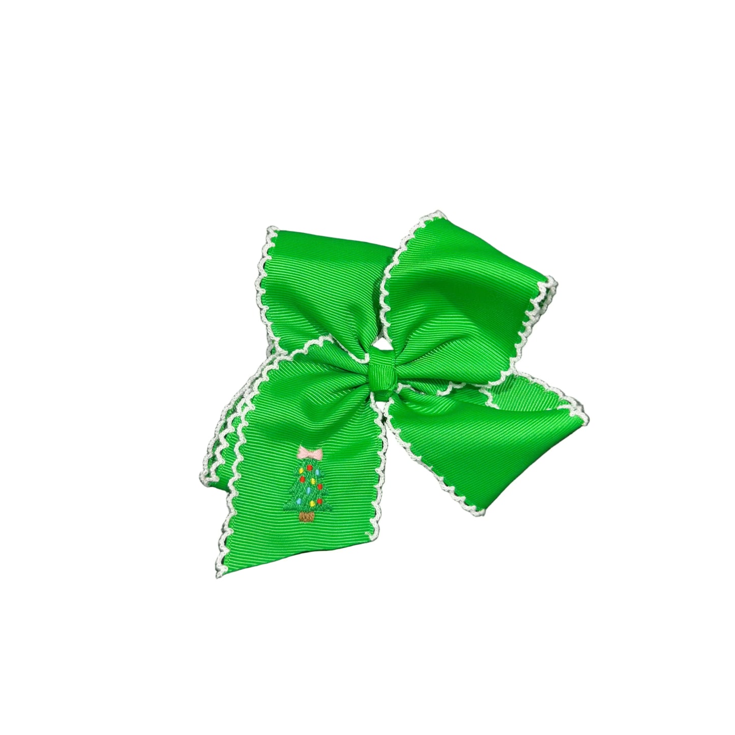 The Smocked Flamingo Scalloped Edge Grosgrain Christmas Tree Bow Green/White