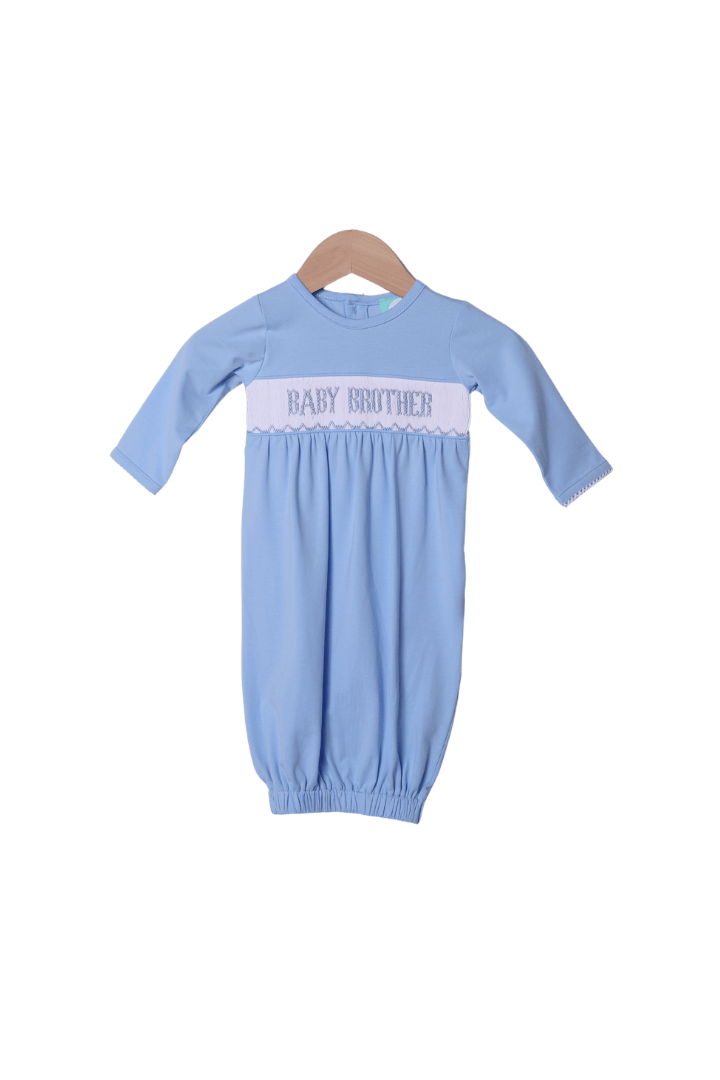 The Smocked Flamingo Smocked Baby Brother Blue Gown