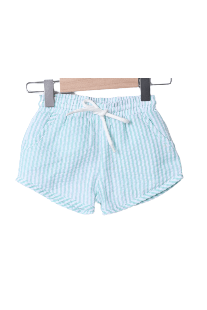 The Smocked Flamingo Smocked Beachy Beachy Seersucker Short Set