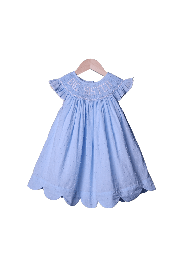 Smocked Big Sister Blue Swiss Dot Dress