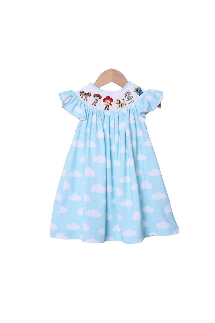 The Smocked Flamingo Smocked Cowboy and Friends Cloud Bishop Dress