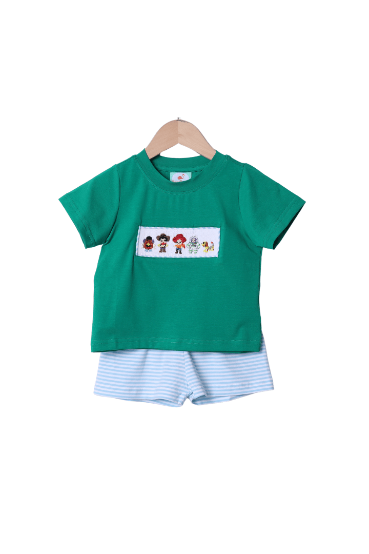 The Smocked Flamingo Smocked Friend In Me Boys Set NEW THIN STRIPE