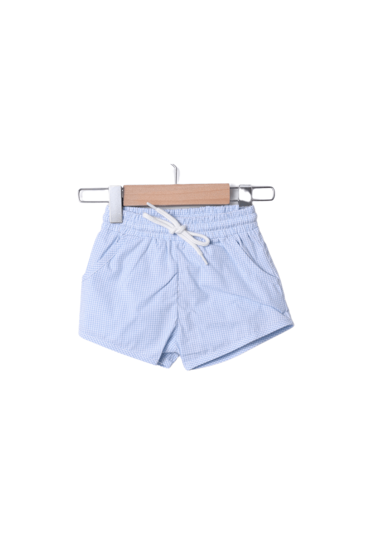 The Smocked Flamingo Smocked Mama's Boy White and Blue Gingham Short Set