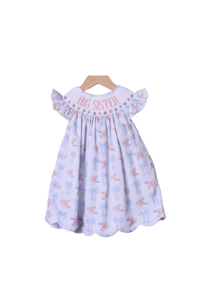 The Smocked Flamingo Smocked Rose and Bow Big Sister Dress