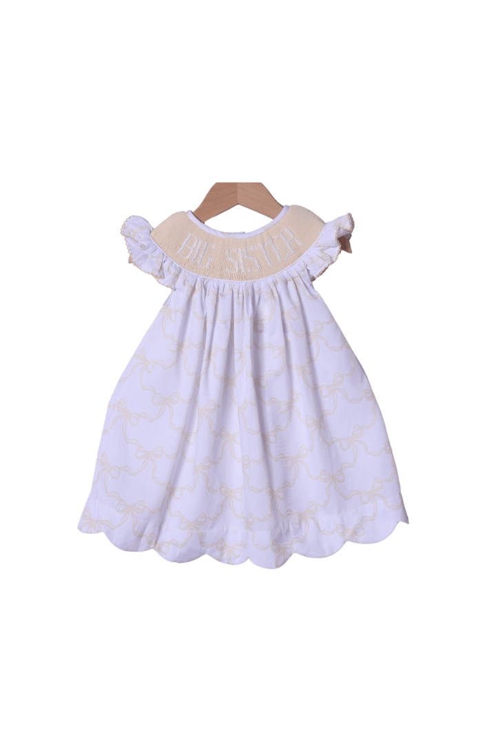 The Smocked Flamingo Smocked Yellow Bow Big Sister Dress