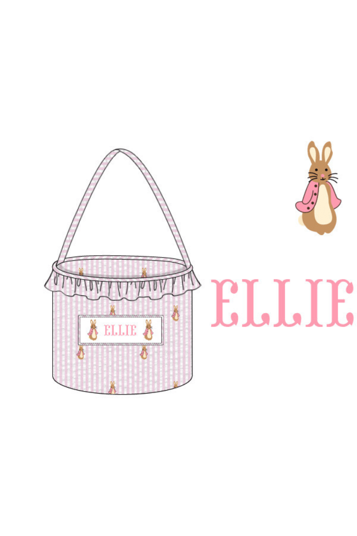 The Smocked Flamingo Apparel & Accessories Pre-Order Hand Smocked Pink Seersucker Peter Rabbit Treat Basket
