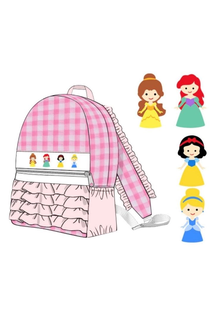 The Smocked Flamingo Hand Smocked Princess and Friends Pink Gingham Backpack